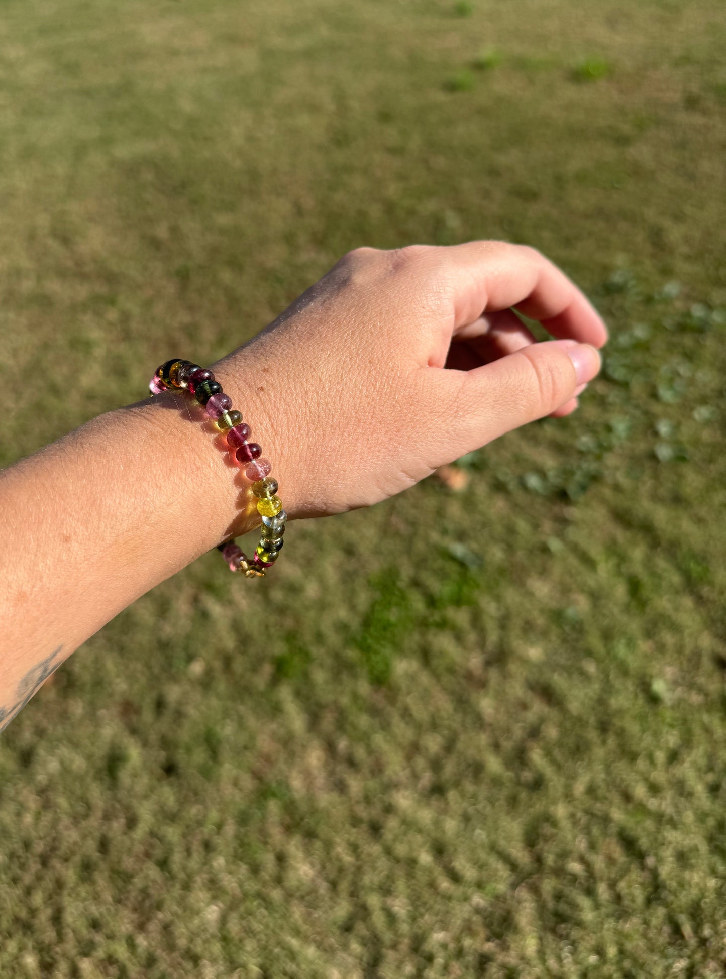 Tourmaline Knotted Gemstone Bead Bracelet 14k Solid Gold