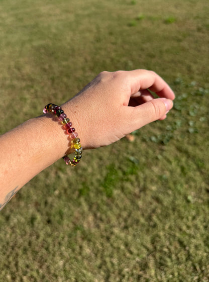 Tourmaline Knotted Gemstone Bead Bracelet 14k Solid Gold
