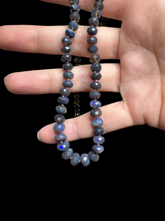 Stellar Australian Black Opals Knotted Necklace 14k Gold