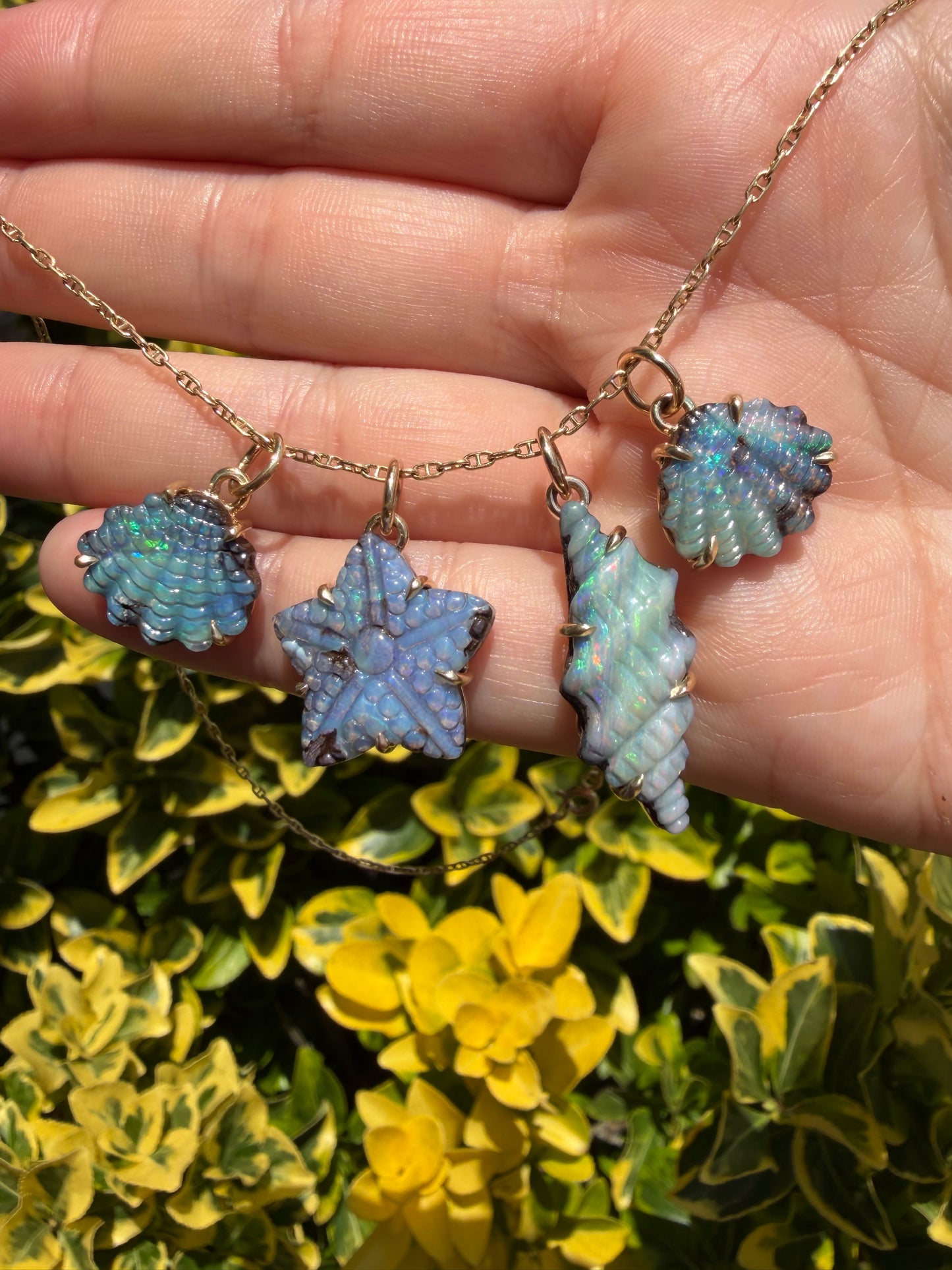 Australian Boulder Opal Shell 14k Gold, Scallop 1