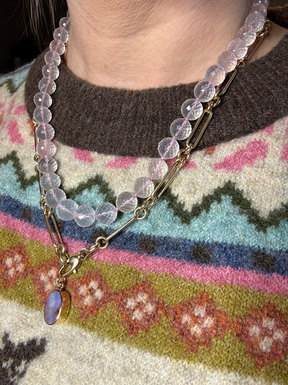 Faceted Rose Quartz Knotted Strand Necklace