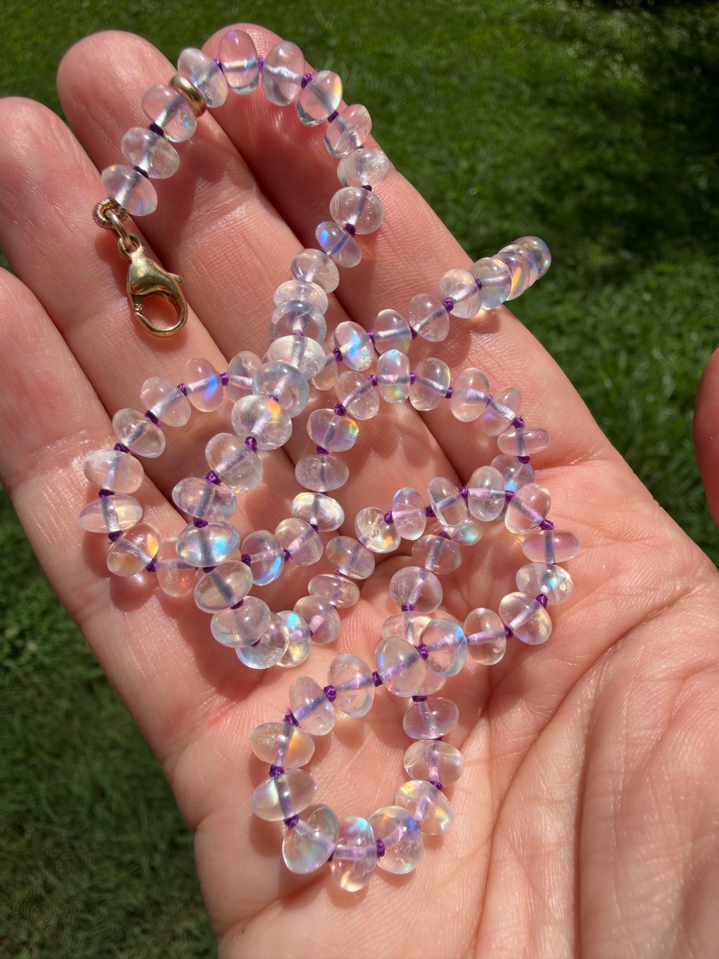 Madagascar Moonstone Knotted Gemstone Bead Necklace 14k Gold