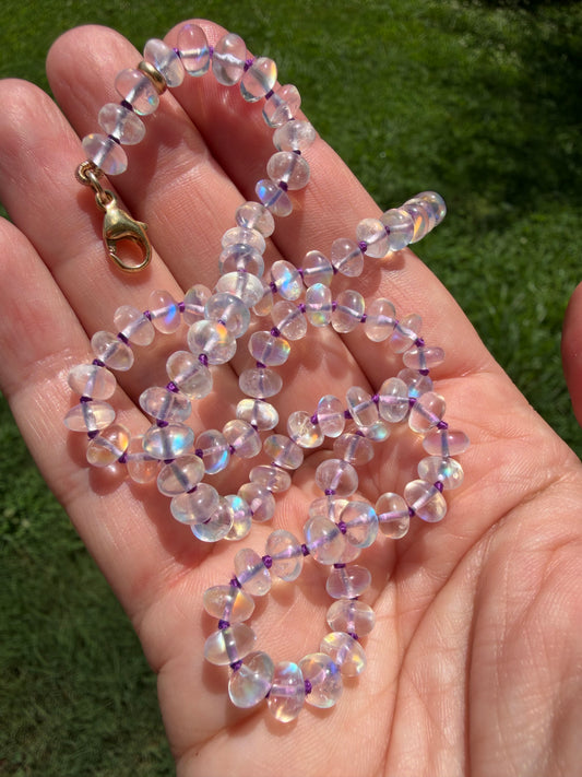 Madagascar Moonstone Knotted Gemstone Bead Necklace 14k Gold