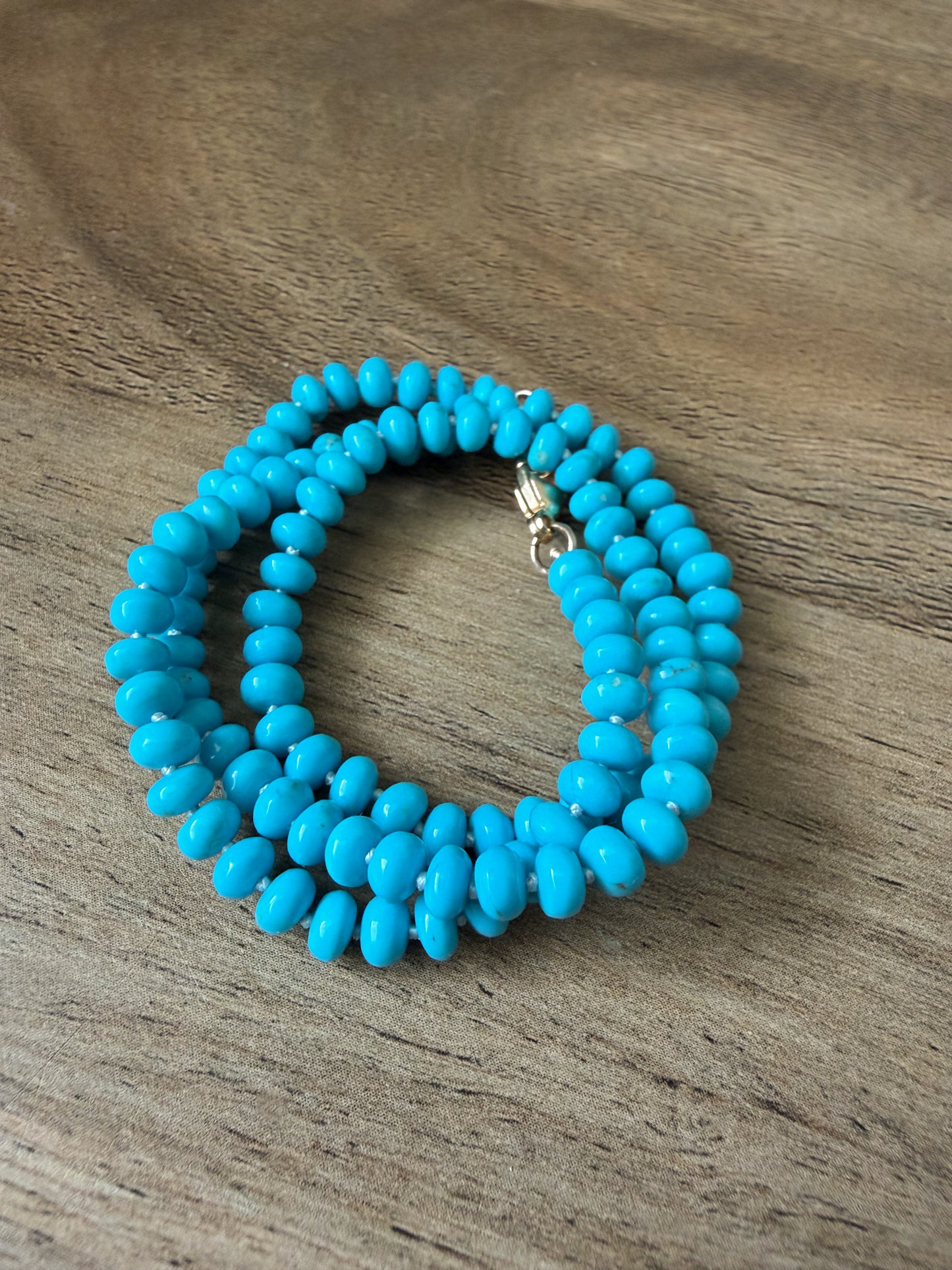 Stunning Kingman Turquoise Fine Knotted Gemstone Strand Necklace 14k