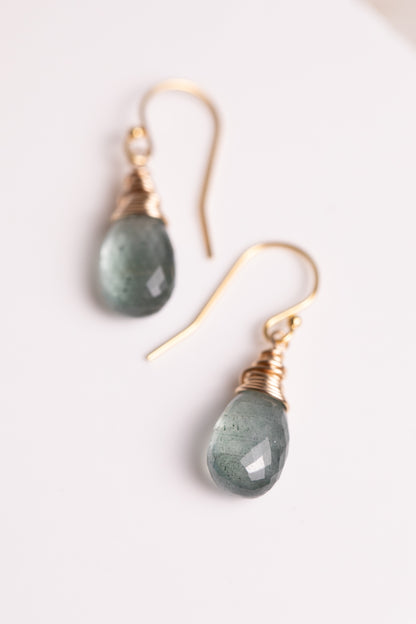 Moss Aquamarine Drop Earrings - Mossy Green