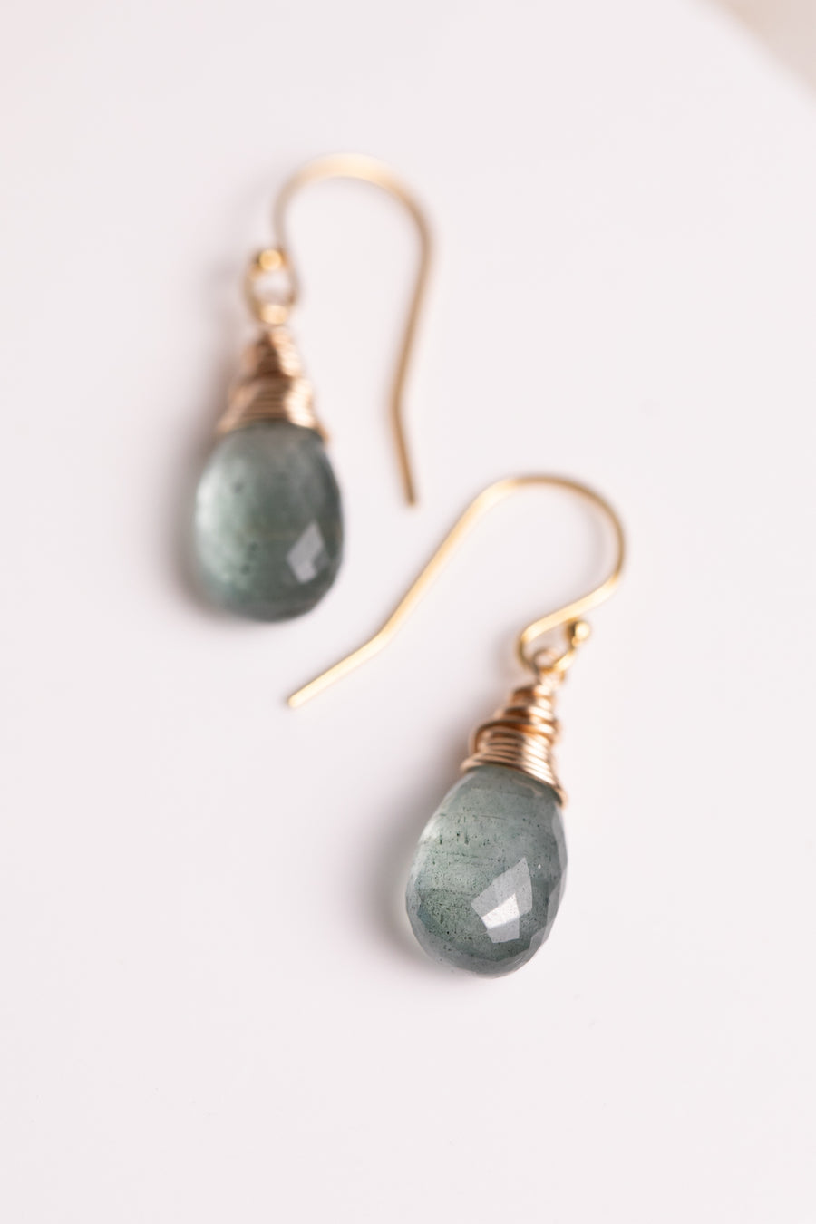 Moss Aquamarine Drop Earrings, Mossy Green, handmade by Brittany Myra Jewelry