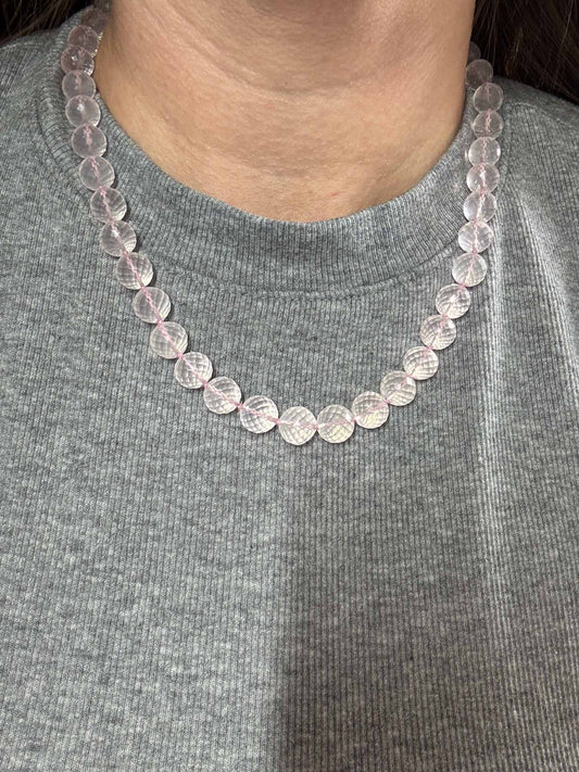 Faceted Rose Quartz Knotted Strand Necklace