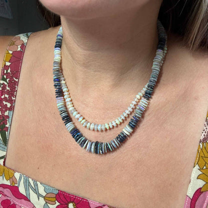 Starlight Necklace - Lightning Ridge Australian Black Opal Knotted Candy Necklace 14k Rose Gold