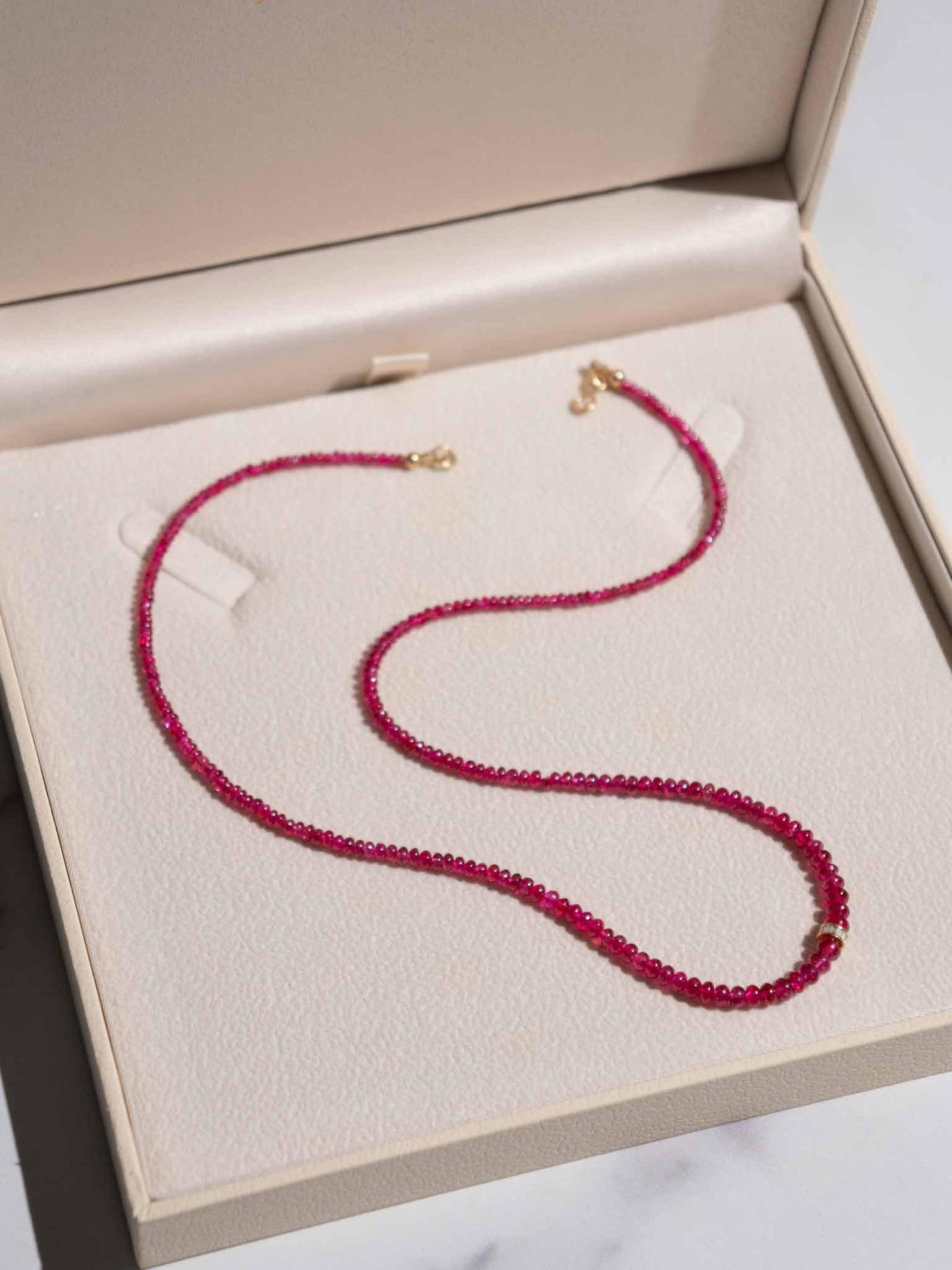 Electric Ruby Red Spinel And Diamond 14k Gold Beaded Necklace