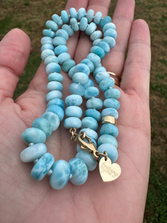 Reserved - Larimar Knotted Necklace 14k