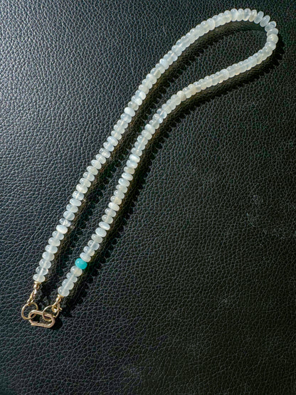 Sister Moon - White Moonstone Beaded Necklace with 14K Open Loops