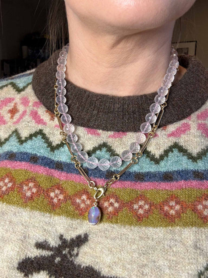 Faceted Rose Quartz Knotted Strand Necklace