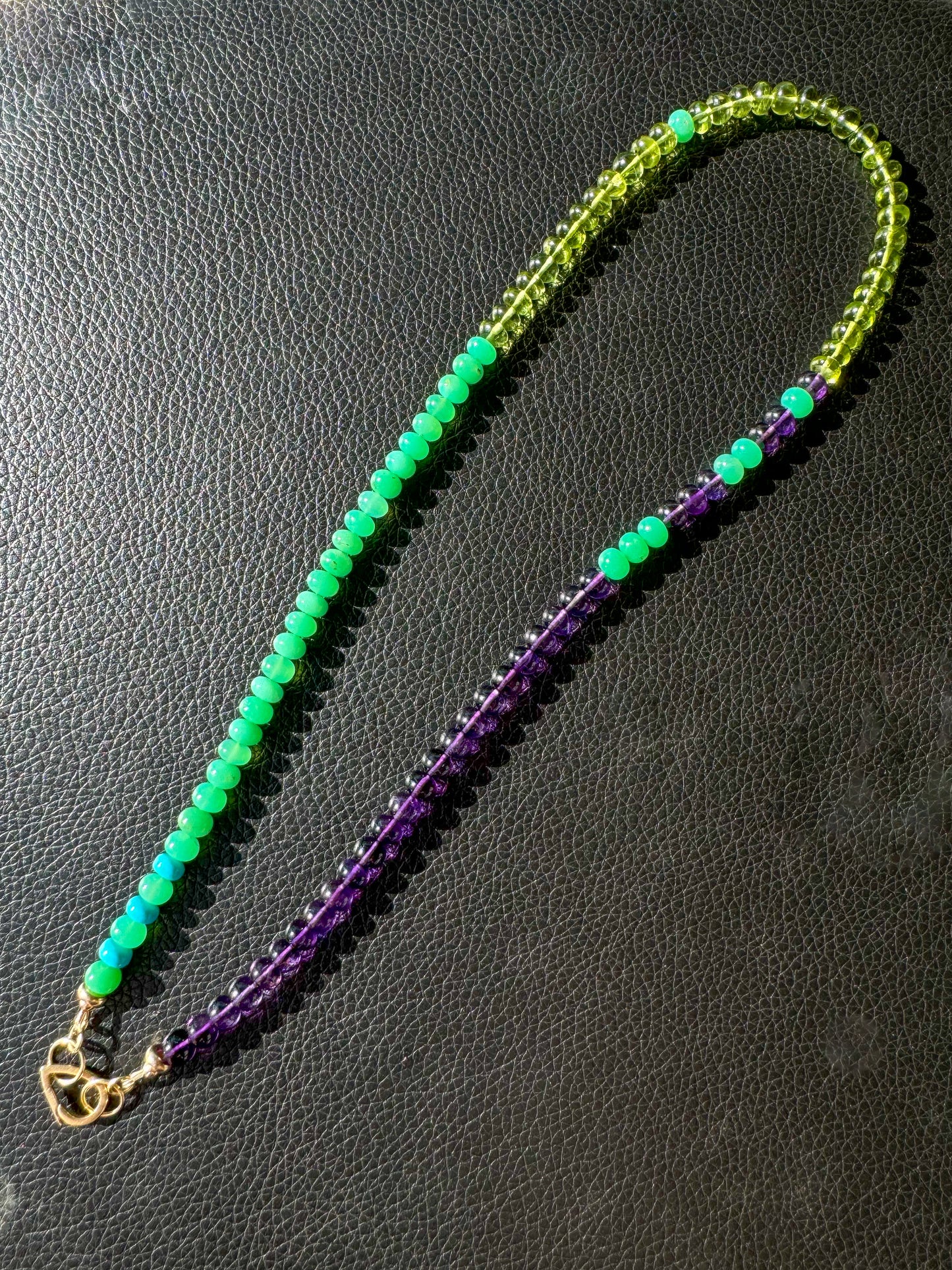 Petal Bloom - Gemmy Amethyst, Chrysoprase, Peridot and Turquoise Beaded Necklace with 14K Open Loops