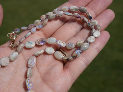 Beautiful Australian Natural Opal Nugget Necklace – Silk Knotted with 14k Gold