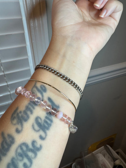 Gemmy Rose Quartz Knotted Candy Bead Bracelet 14k