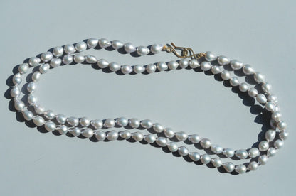 Silver Freshwater Pearls Extra Long Knotted Necklace