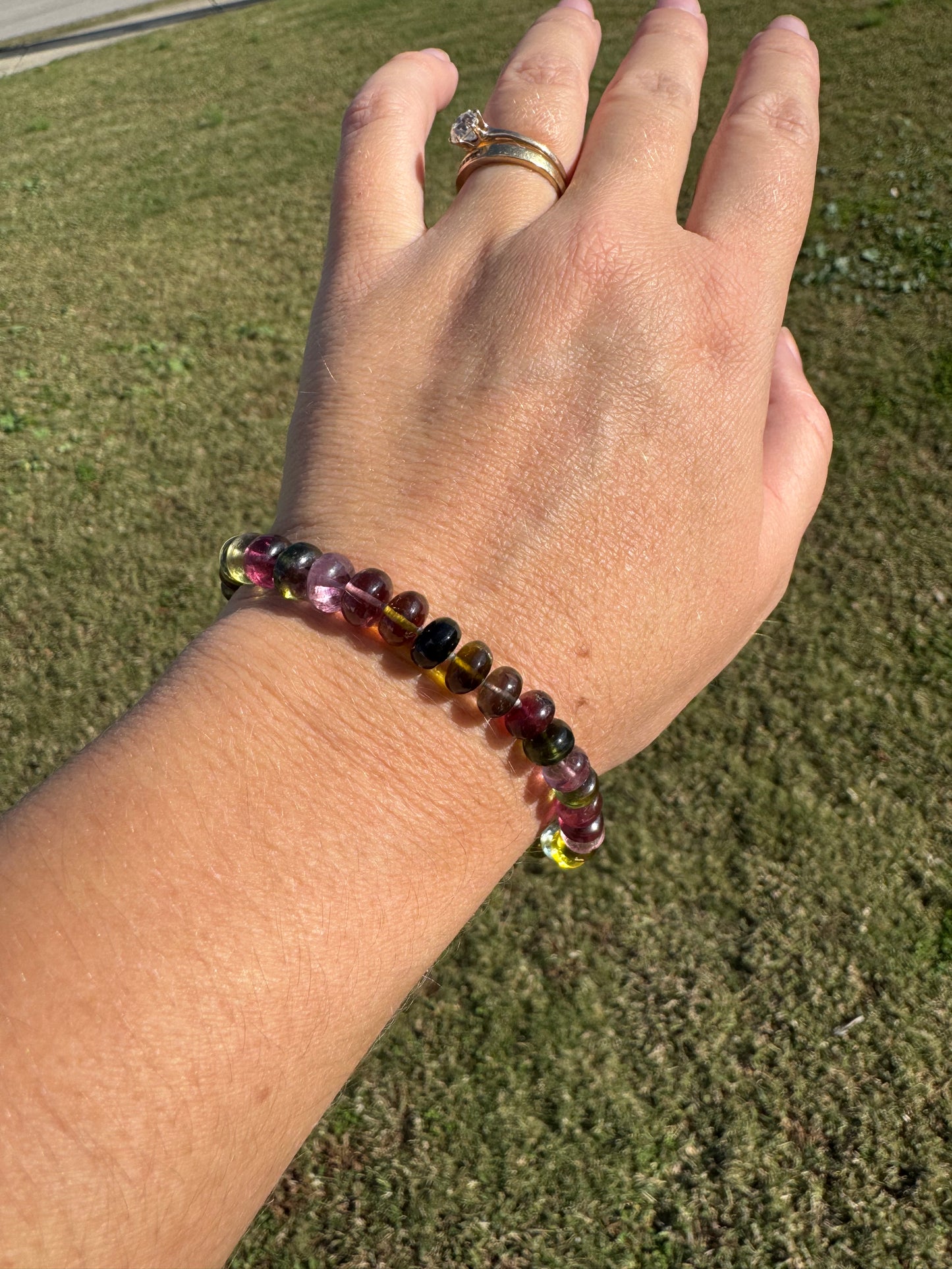 Tourmaline Knotted Gemstone Bead Bracelet 14k Solid Gold