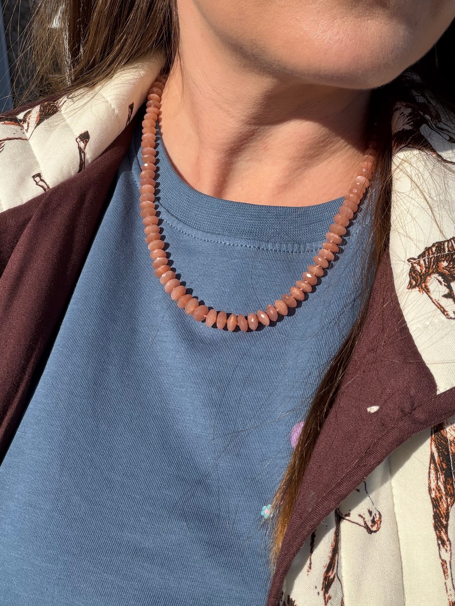 Faceted Peach Moonstone Knotted Gemstone Necklace