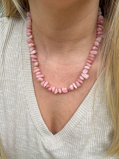 Pink Opal Nuggets Knotted Candy Necklace 14k