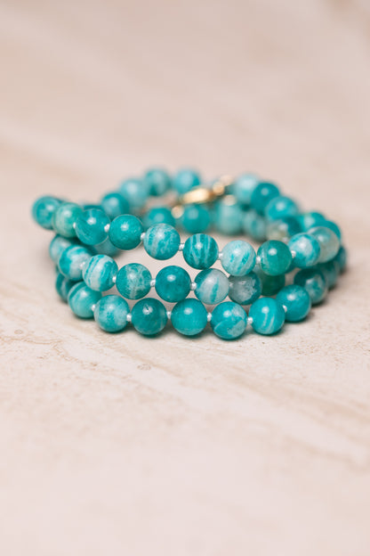 Russian Amazonite Knotted Gemstone Necklace 14k