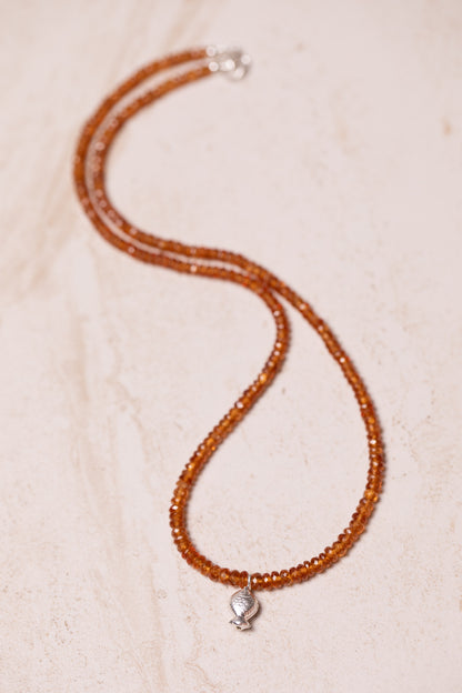 Spessartite Garnet Worry Fish Necklace, Sterling Silver