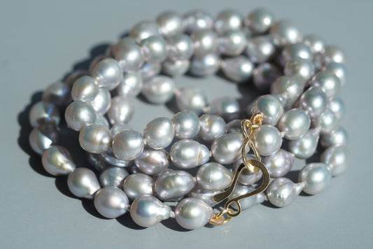 Silver Freshwater Pearls Extra Long Knotted Necklace