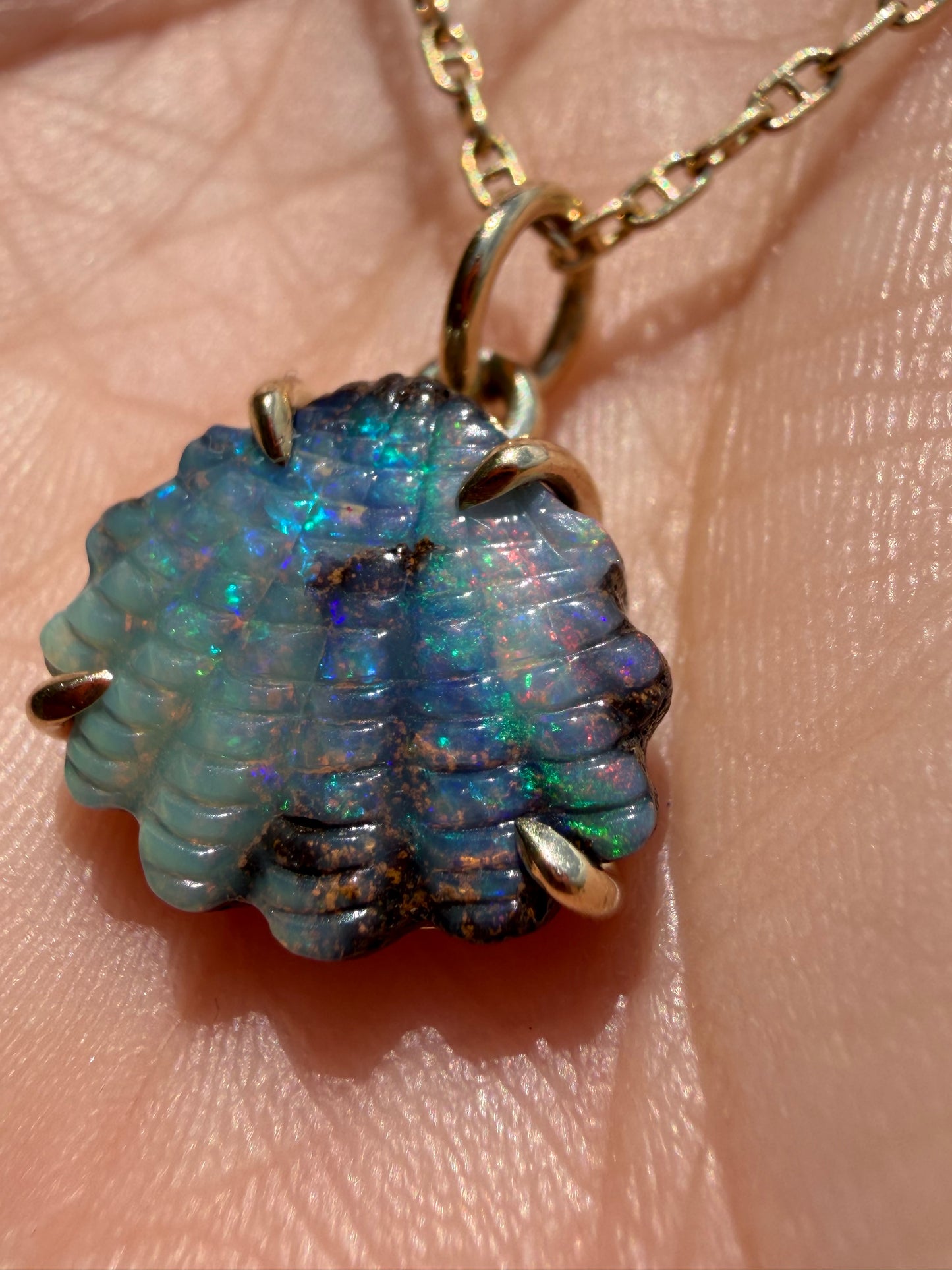 Australian Boulder Opal Shell 14k Gold, Scallop 1