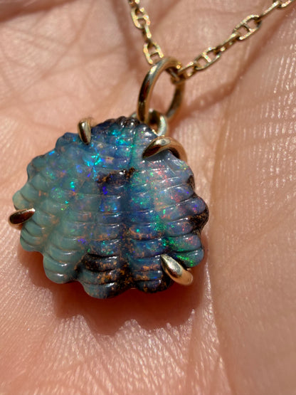 Australian Boulder Opal Shell 14k Gold, Scallop 1