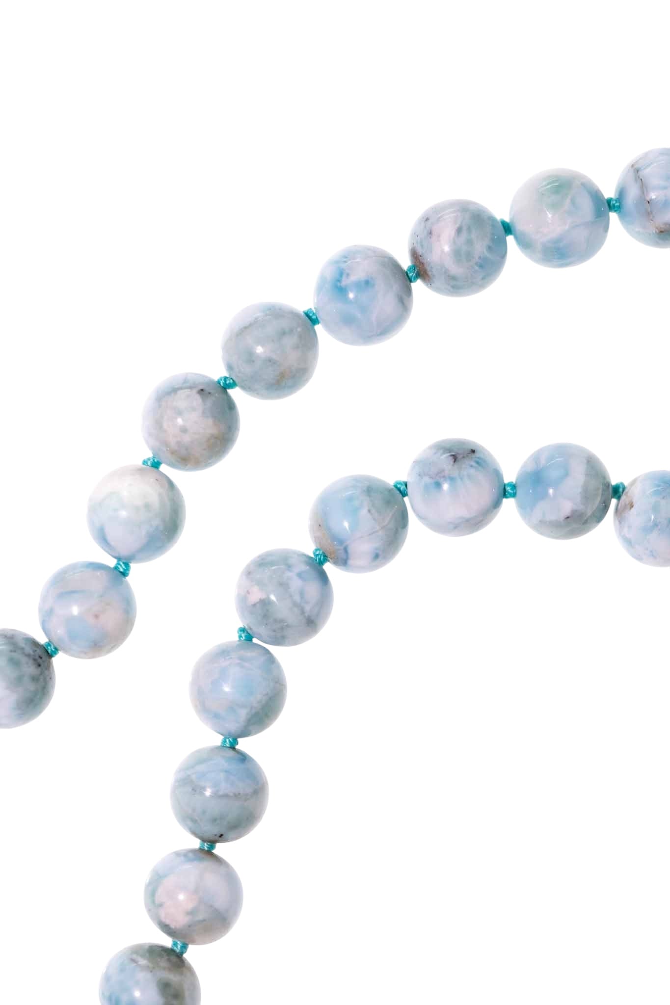 Natural Larimar Knotted Bead Necklace 14k