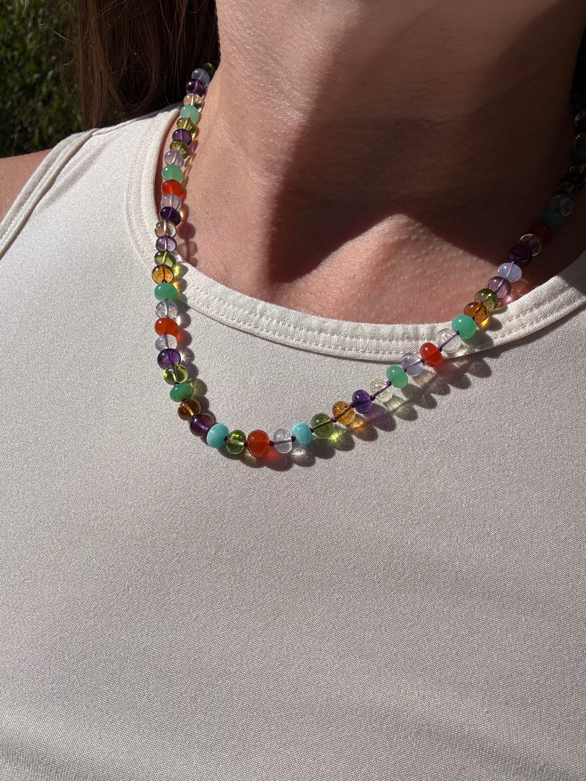 Prism Burst III - Mixed Gemstone Knotted Candy Necklace 14k