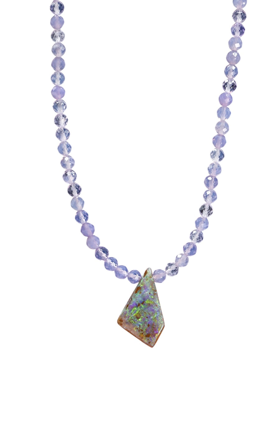 One of a Kind Australian Boulder Opal and Lavender Quartz Necklace 14k