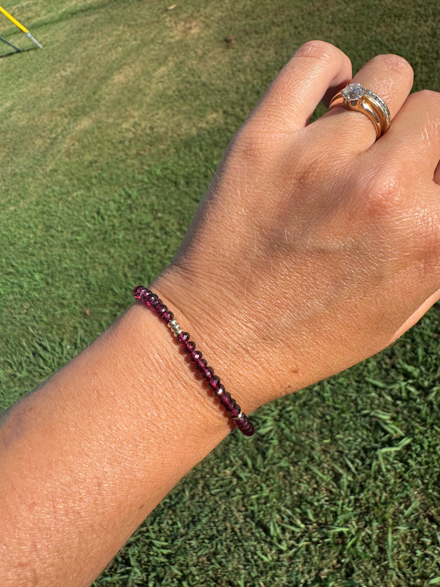 Elegant Rhodolite Garnet Bracelet 14k, handmade by Brittany Myra Jewelry