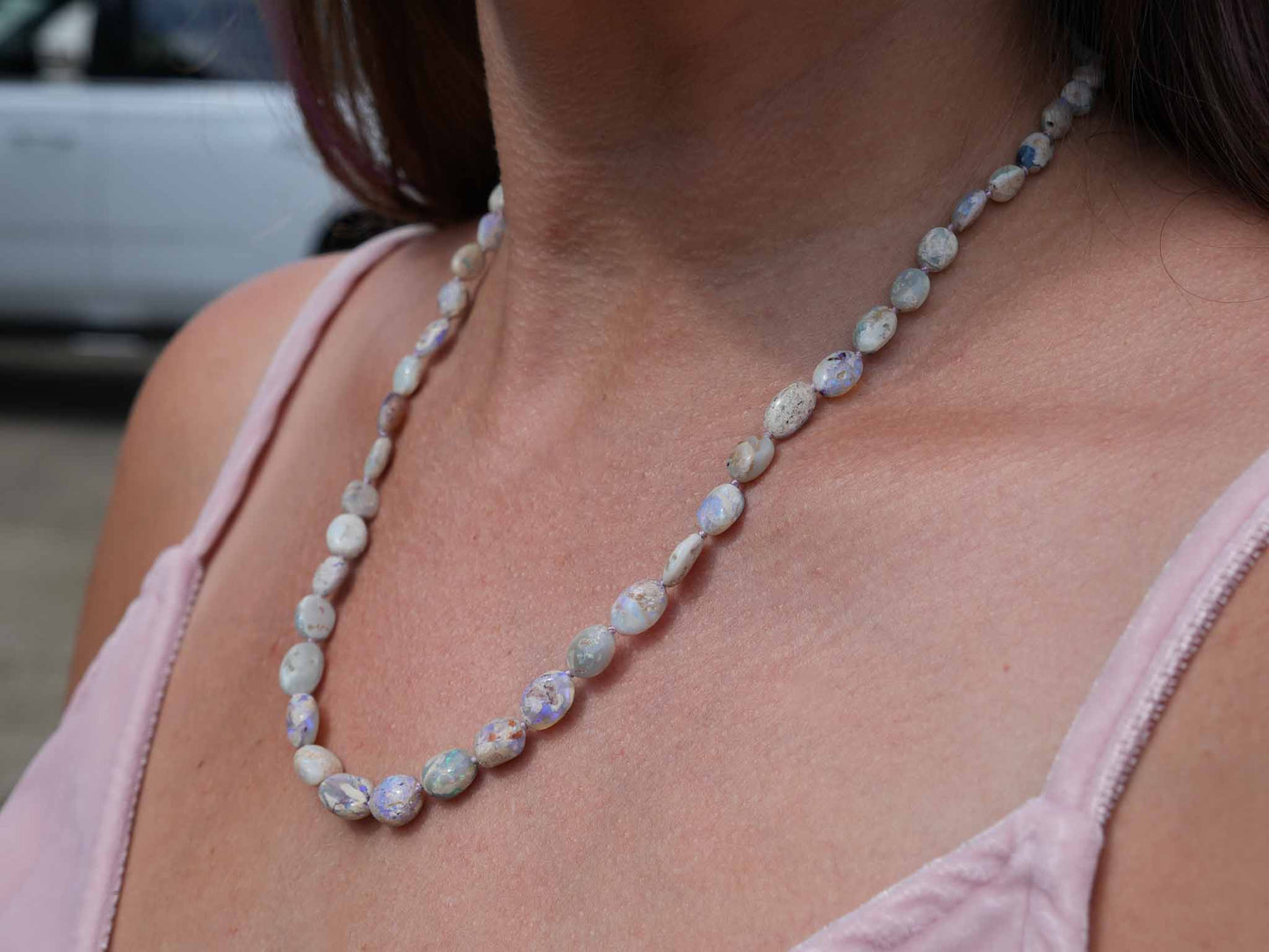 Beautiful Australian Natural Opal Nugget Necklace – Silk Knotted with 14k Gold