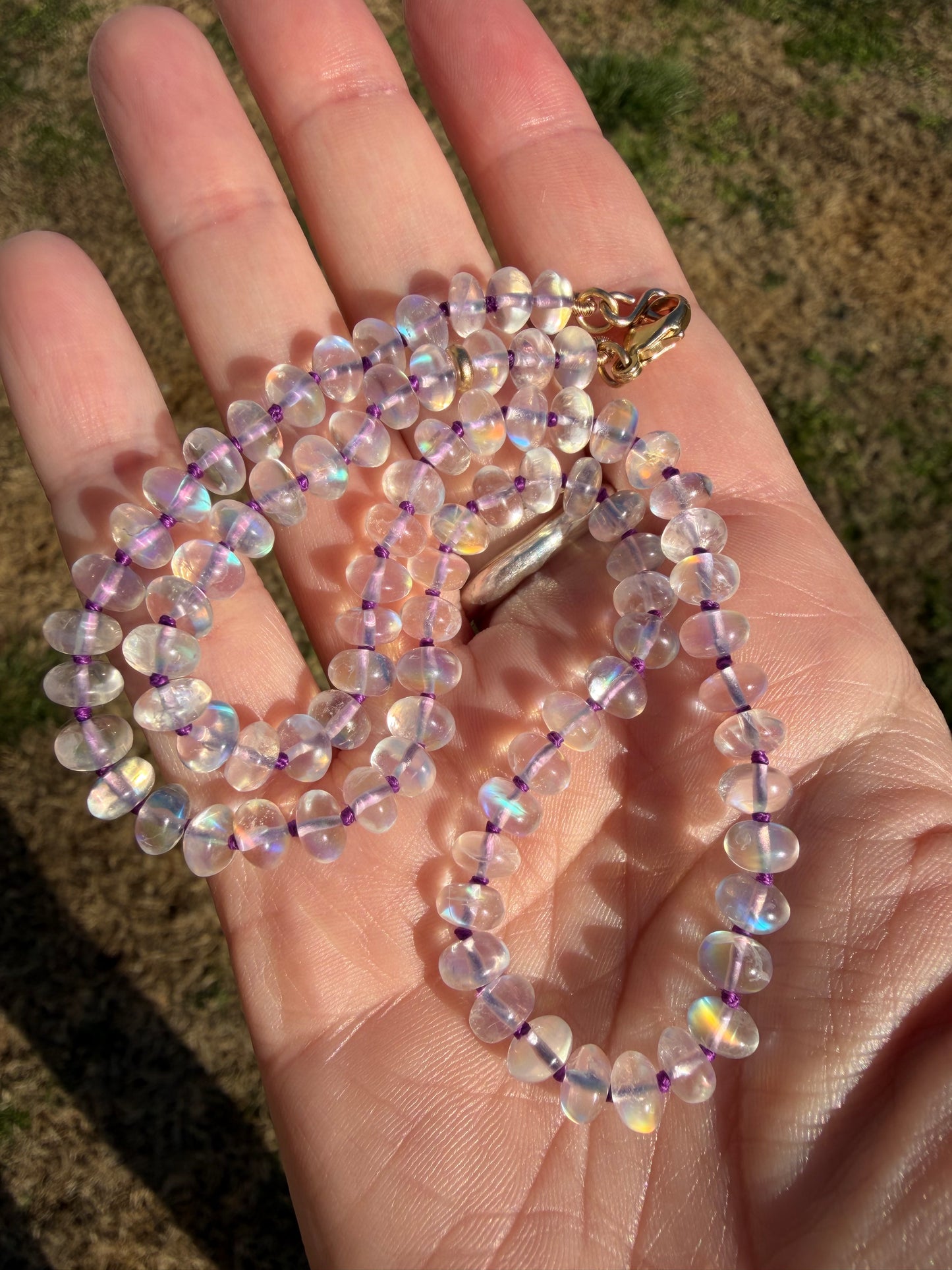 Gorgeous Madagascar Moonstone Knotted Candy Bead Strand 14k