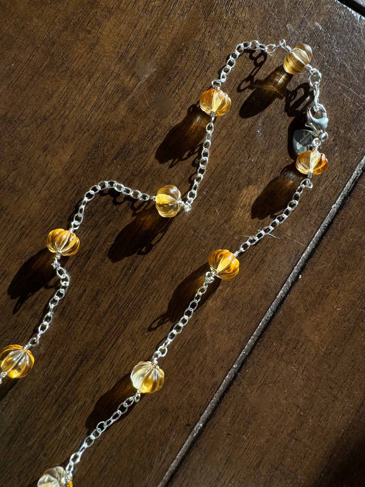 Citrine Pumpkin Layering Necklace, Wire Wrapped