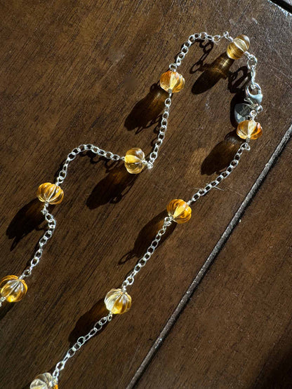 Citrine Pumpkin Layering Necklace, Wire Wrapped