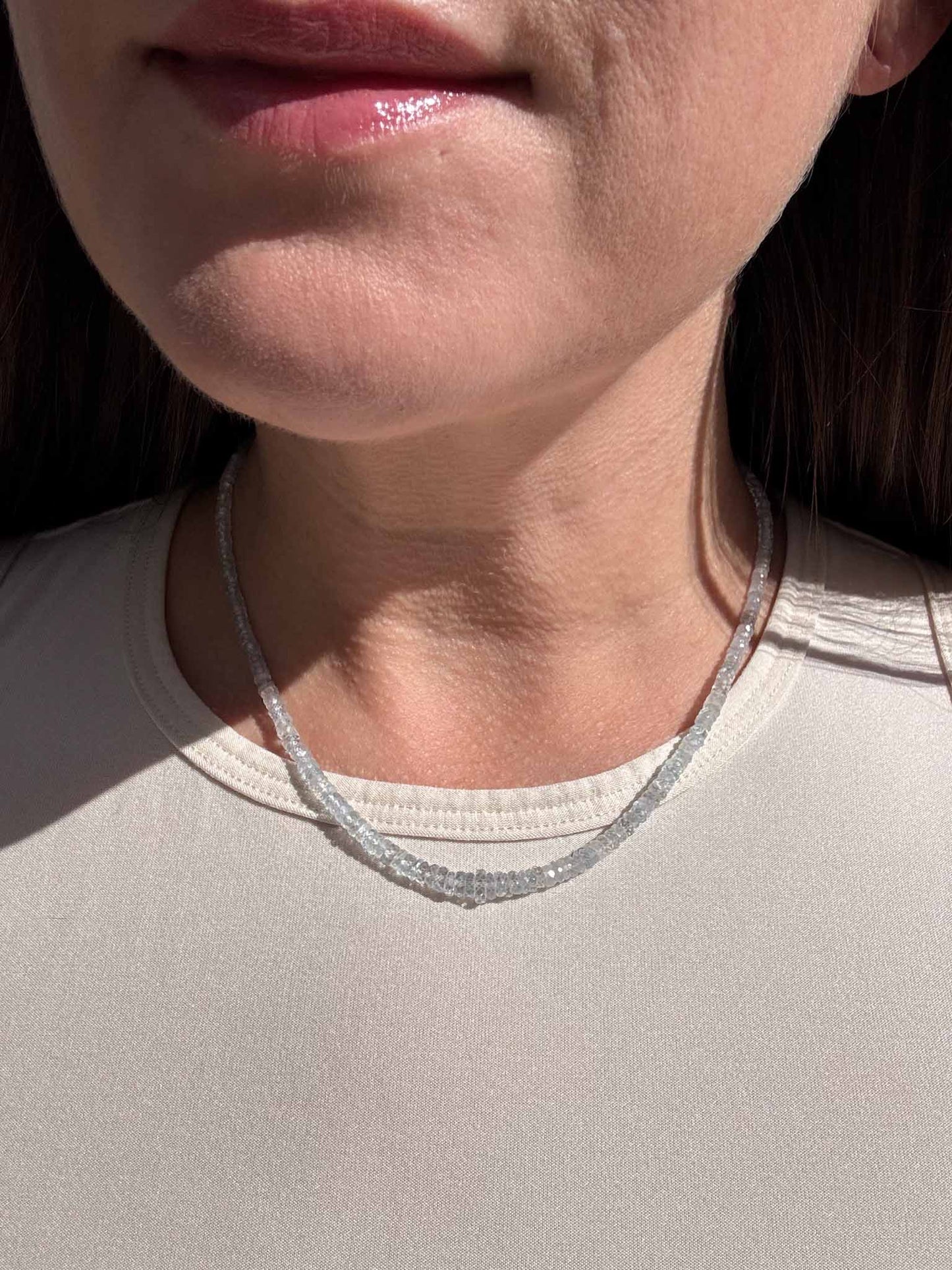 Natural Powder Blue Sapphires Beaded Necklace Gold Filled