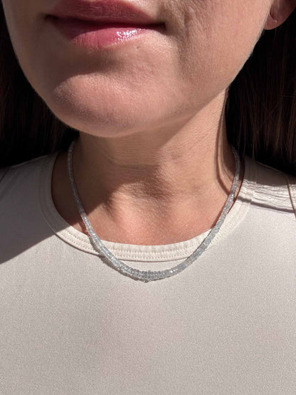 Natural Powder Blue Sapphires Beaded Necklace Gold Filled