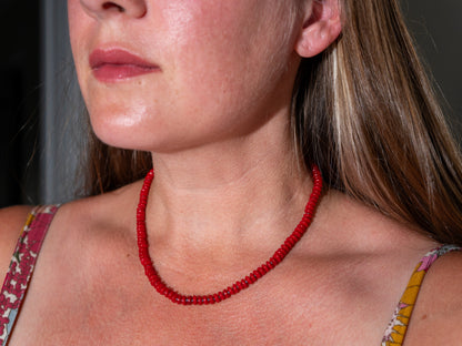 Red Bamboo Coral Knotted Bead Strand, Sterling Silver