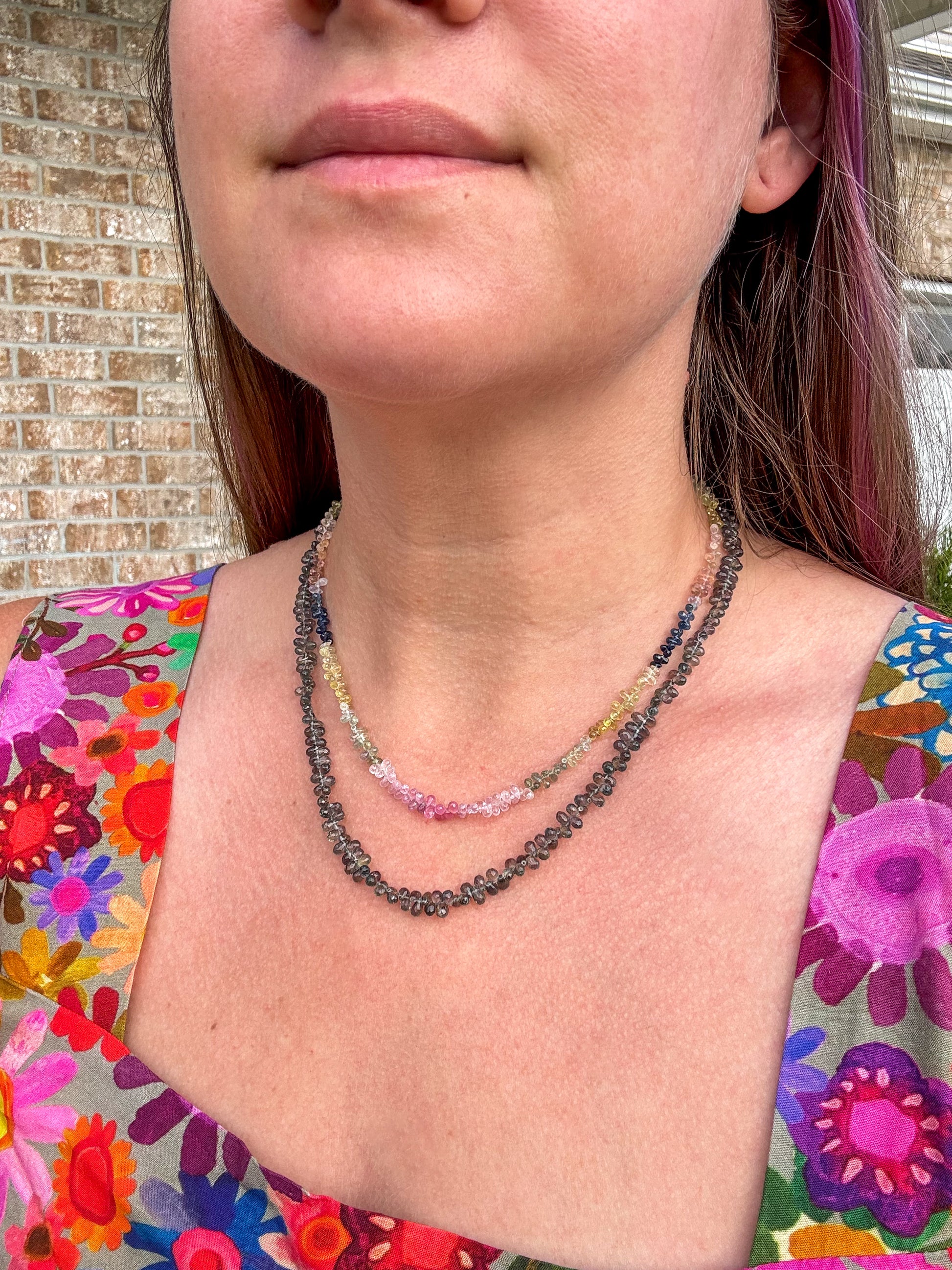 Australian Green Sapphire Teardrop Beaded Necklace 14k Gold