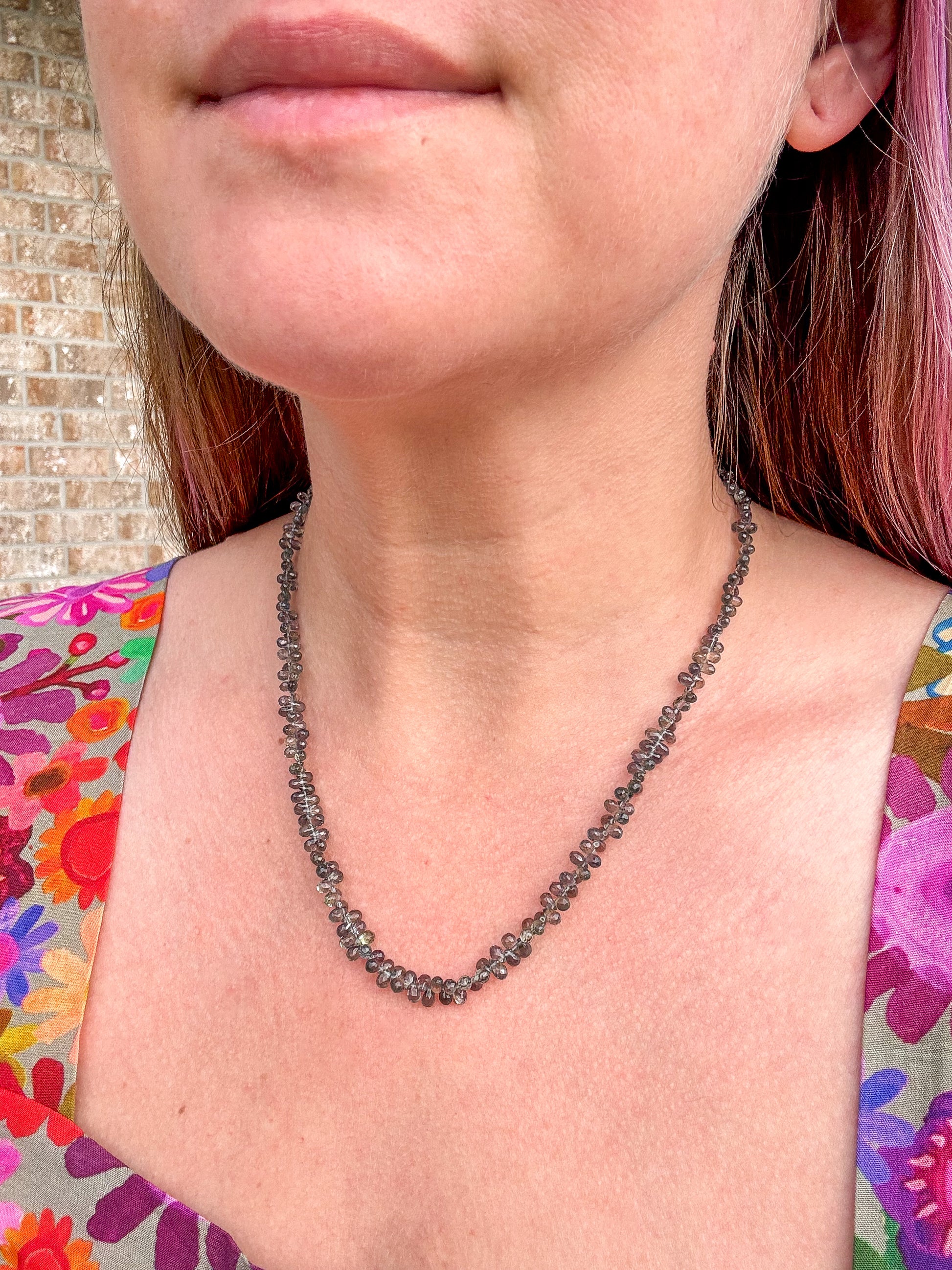 Australian Green Sapphire Teardrop Beaded Necklace 14k Gold