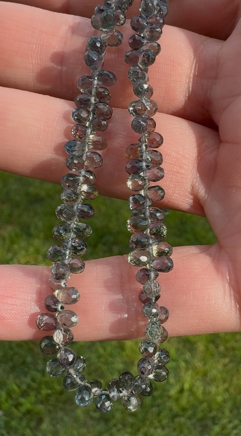 Australian Green Sapphire Teardrop Beaded Necklace 14k Gold