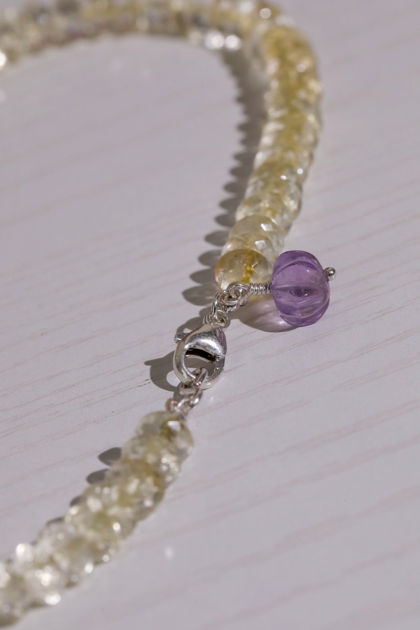 De Soleil | Sunny Citrine Beaded Nekclace with Amethyst Charm in Sterling Silver
