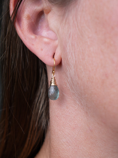 Moss Aquamarine Drop Earrings - Mossy Green