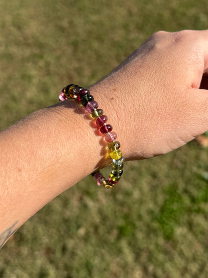 Tourmaline Knotted Gemstone Bead Bracelet 14k Solid Gold