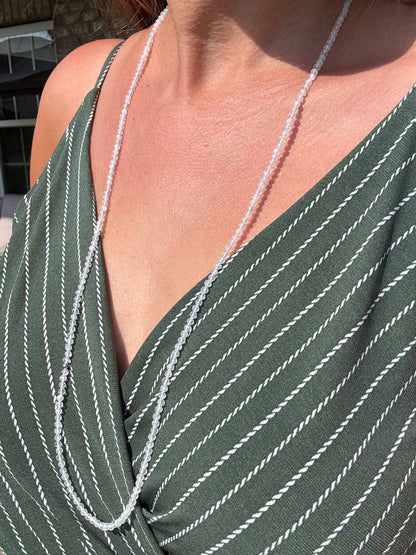 Extra Long Dainty Moonstone Beaded Necklace