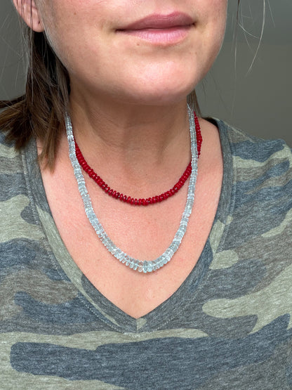 Red Bamboo Coral Knotted Bead Strand, Sterling Silver
