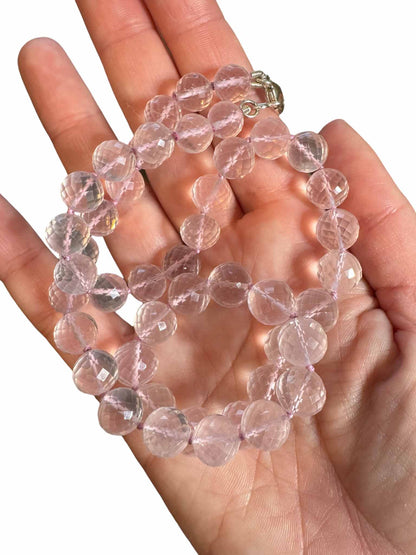 Faceted Rose Quartz Knotted Strand Necklace