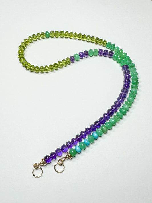 Petal Bloom - Gemmy Amethyst, Chrysoprase, Peridot and Turquoise Beaded Necklace with 14K Open Loops