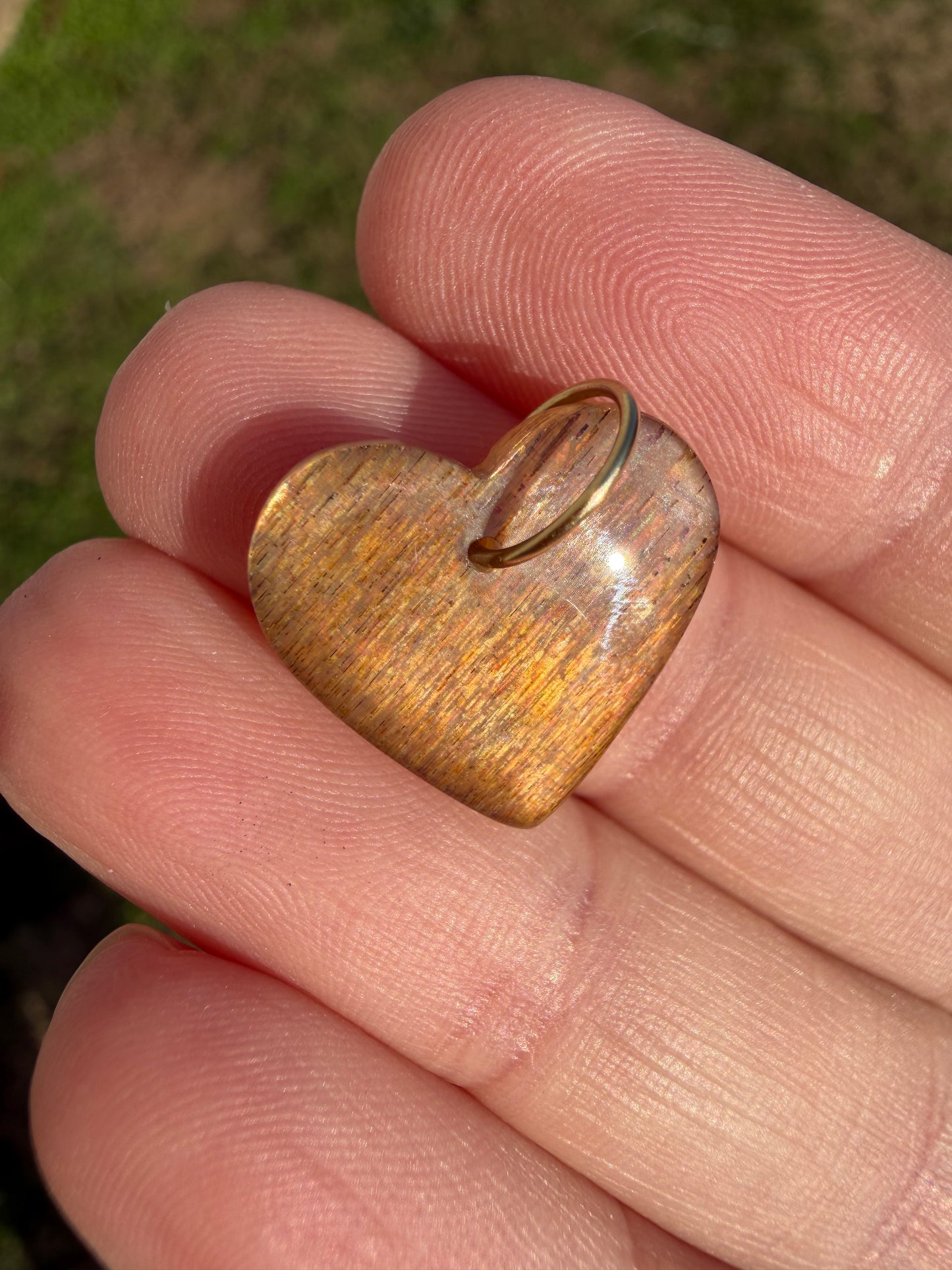 Nancy - Rainbow Meteor Shower Sunstone Heart Charm